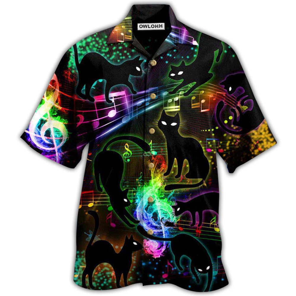 Hawaiian Shirt / Adults / S Black Cat The Magical Light Cats On Music Notes - Hawaiian Shirt 