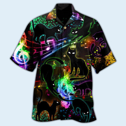 Black Cat The Magical Light Cats On Music Notes - Hawaiian Shirt 