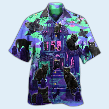 Black Cat In A Haunted House - Hawaiian Shirt 