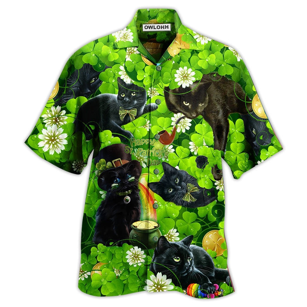Hawaiian Shirt / Adults / S Black Cat Love Green - Hawaiian Shirt 