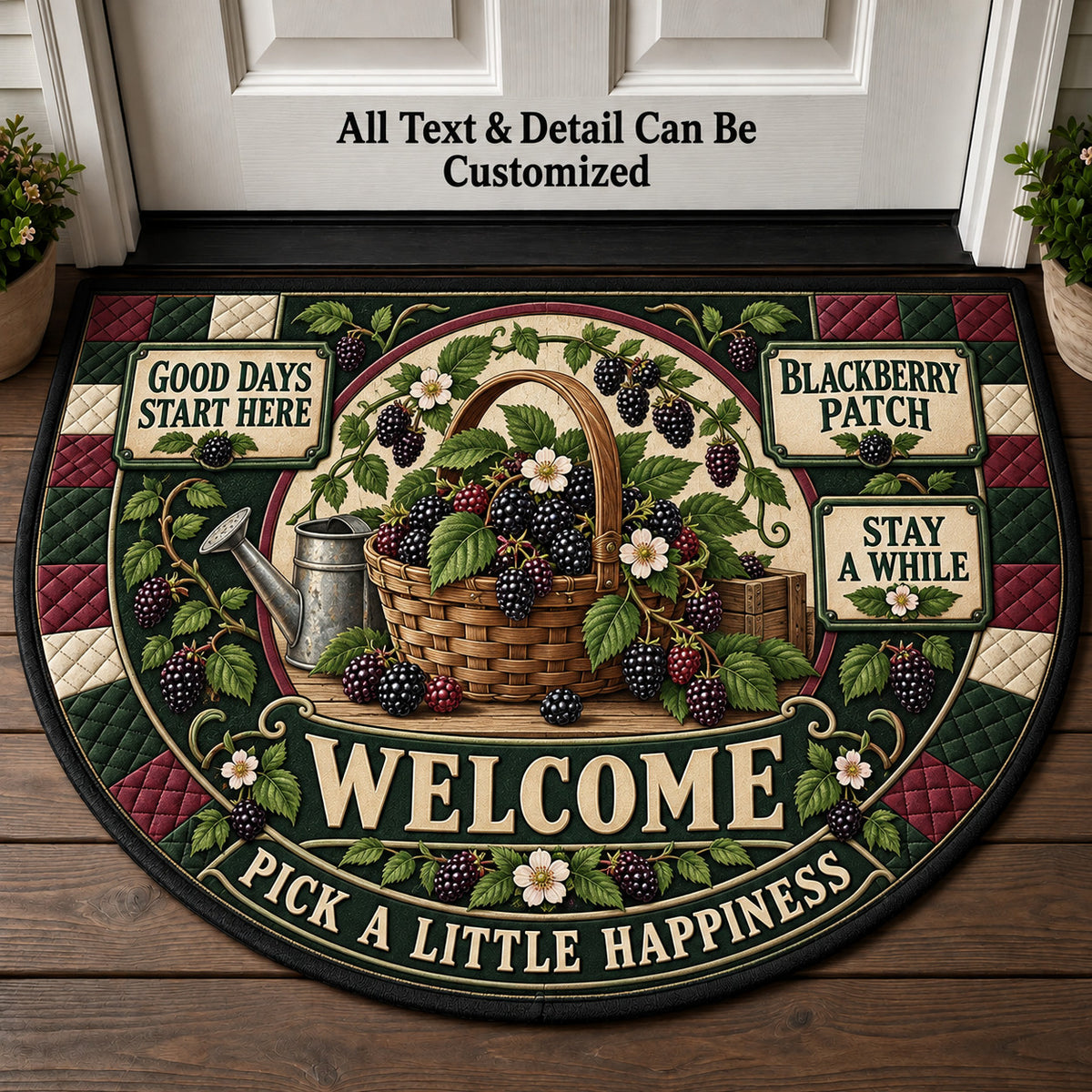 Blackberry Patch Personalized Half Round Mat | 5To9Vibe