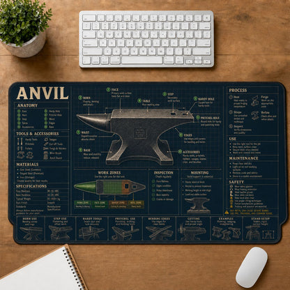 Blacksmith Anvil Home and Workshop Technical Guide Desk Mat | 5To9Vibe