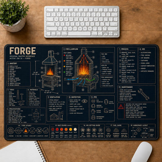 Blacksmith Forge Home and Workshop Technical Guide Desk Mat | 5To9Vibe