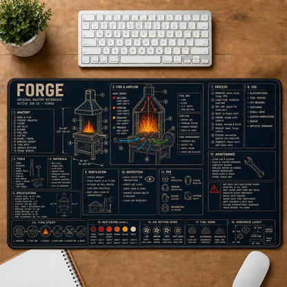 Blacksmith Forge Home and Workshop Technical Guide Desk Mat | 5To9Vibe
