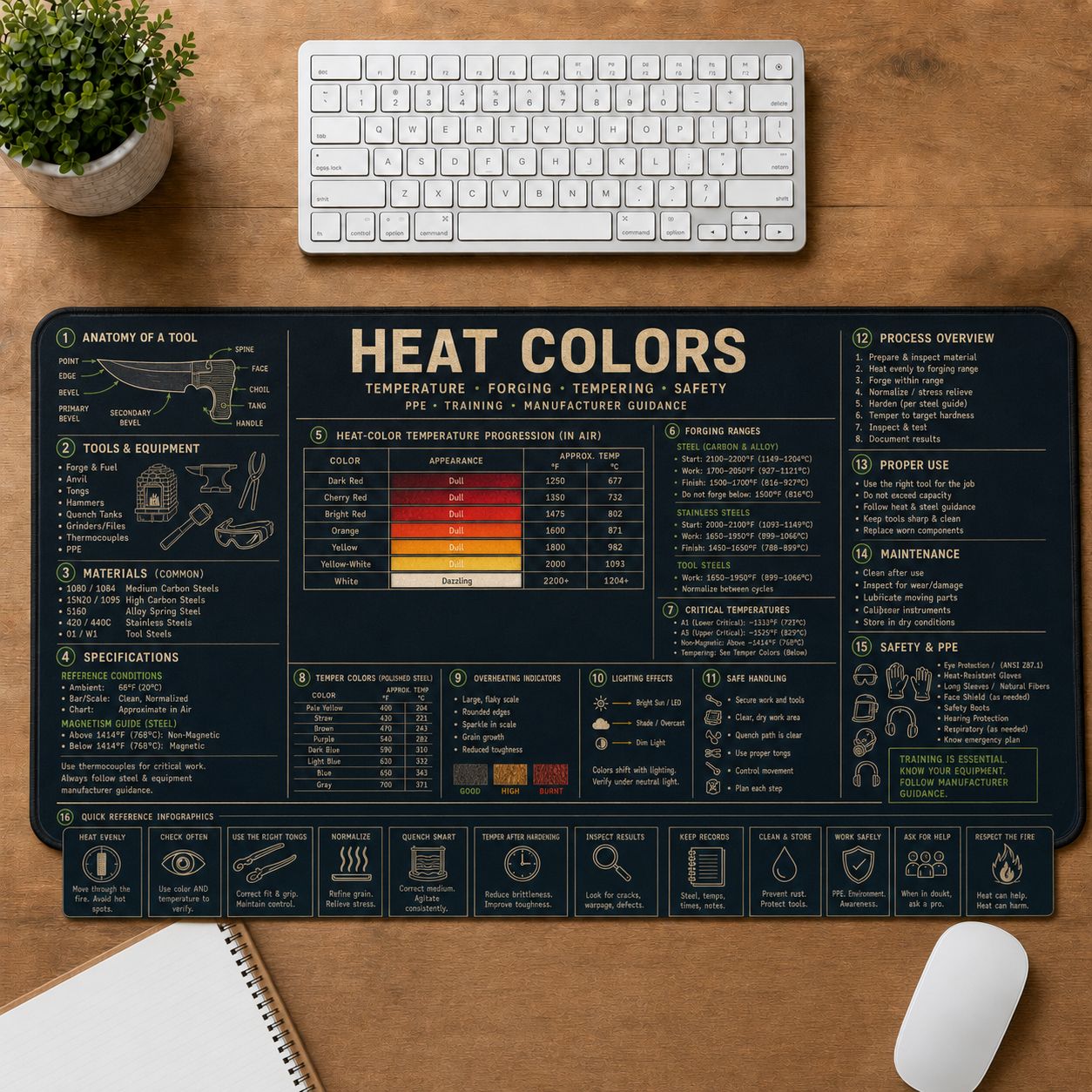 Blacksmith Heat Colors Home and Workshop Technical Guide Desk Mat | 5To9Vibe