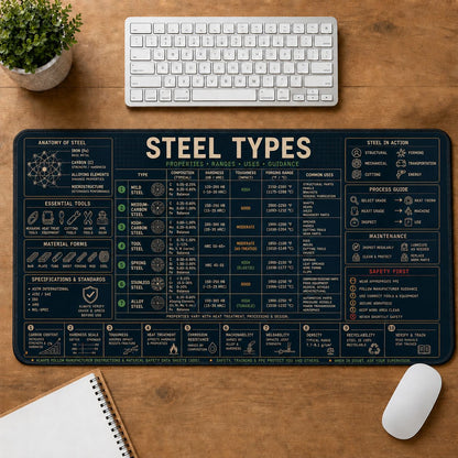 Blacksmith Steel Types Home and Workshop Technical Guide Desk Mat | 5To9Vibe