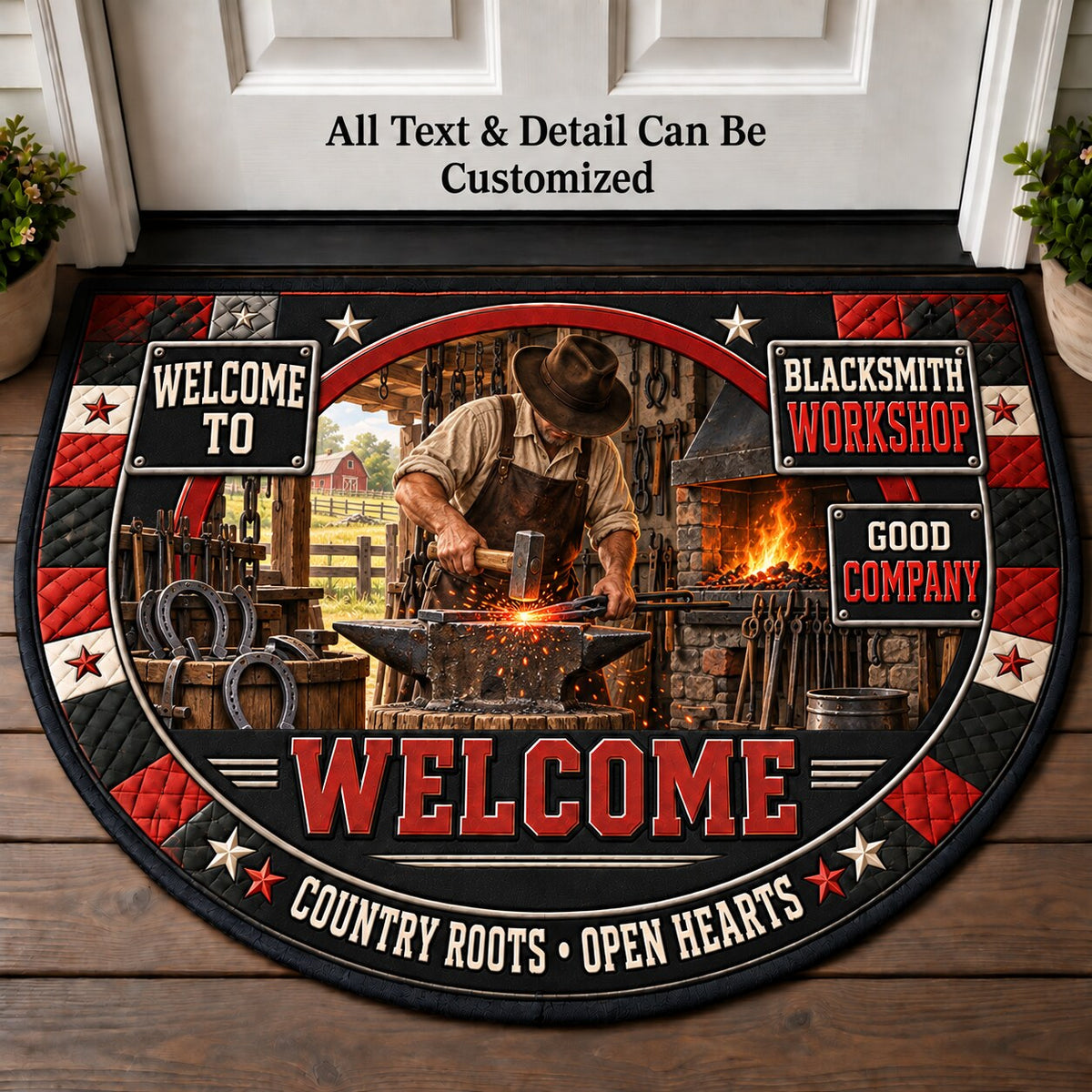 Blacksmith Workshop Personalized Half Round Mat | 5To9Vibe
