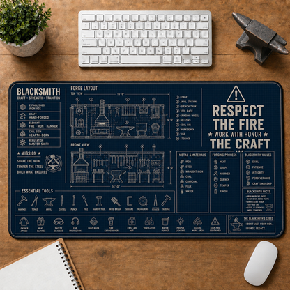 Auto Mechanic Blueprint Large Desk Mat - Car Engine & Garage Tools Plus Size Mouse Pad - 5to9vibe