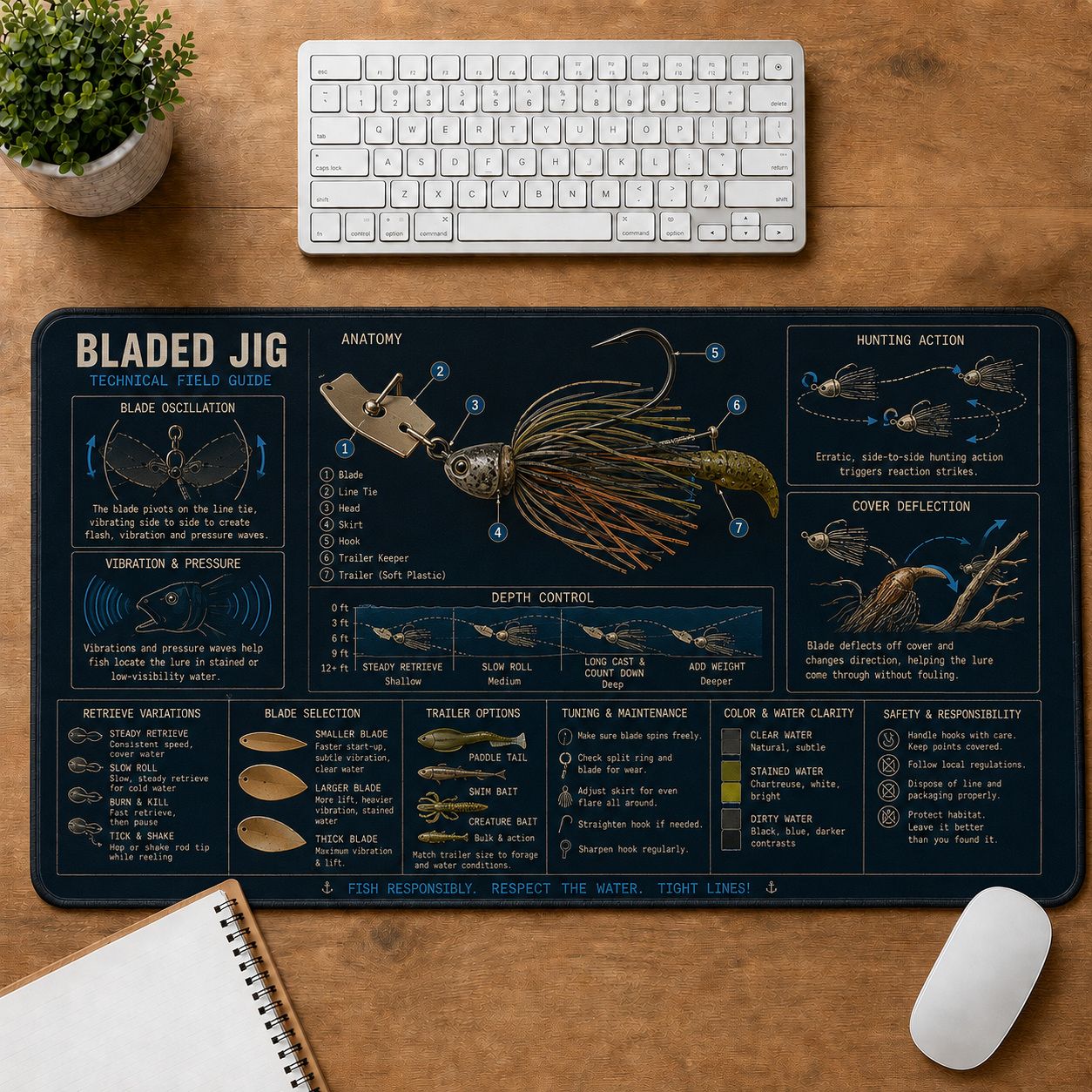 Bladed Jig Fishing Field Guide Desk Mat | 5To9Vibe
