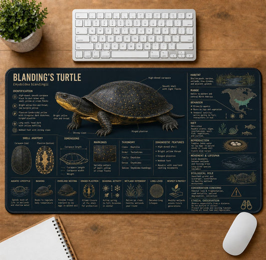 Blanding's Turtle Turtle and Tortoise Species Guide Desk Mat | 5To9Vibe