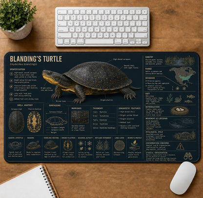Blanding's Turtle Turtle and Tortoise Species Guide Desk Mat | 5To9Vibe
