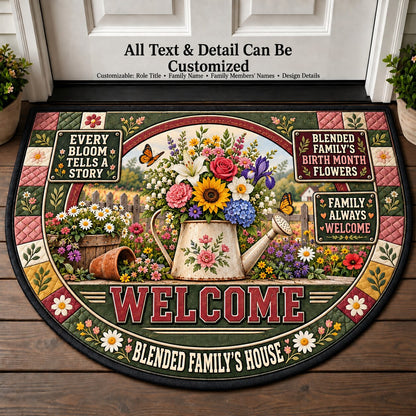 Blended Family's Birth Month Flowers Personalized Half Round Mat | 5To9Vibe