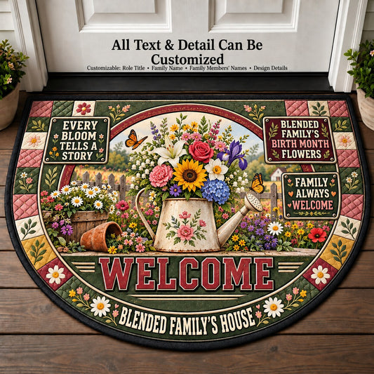 Blended Family's Birth Month Flowers Personalized Half Round Mat | 5To9Vibe