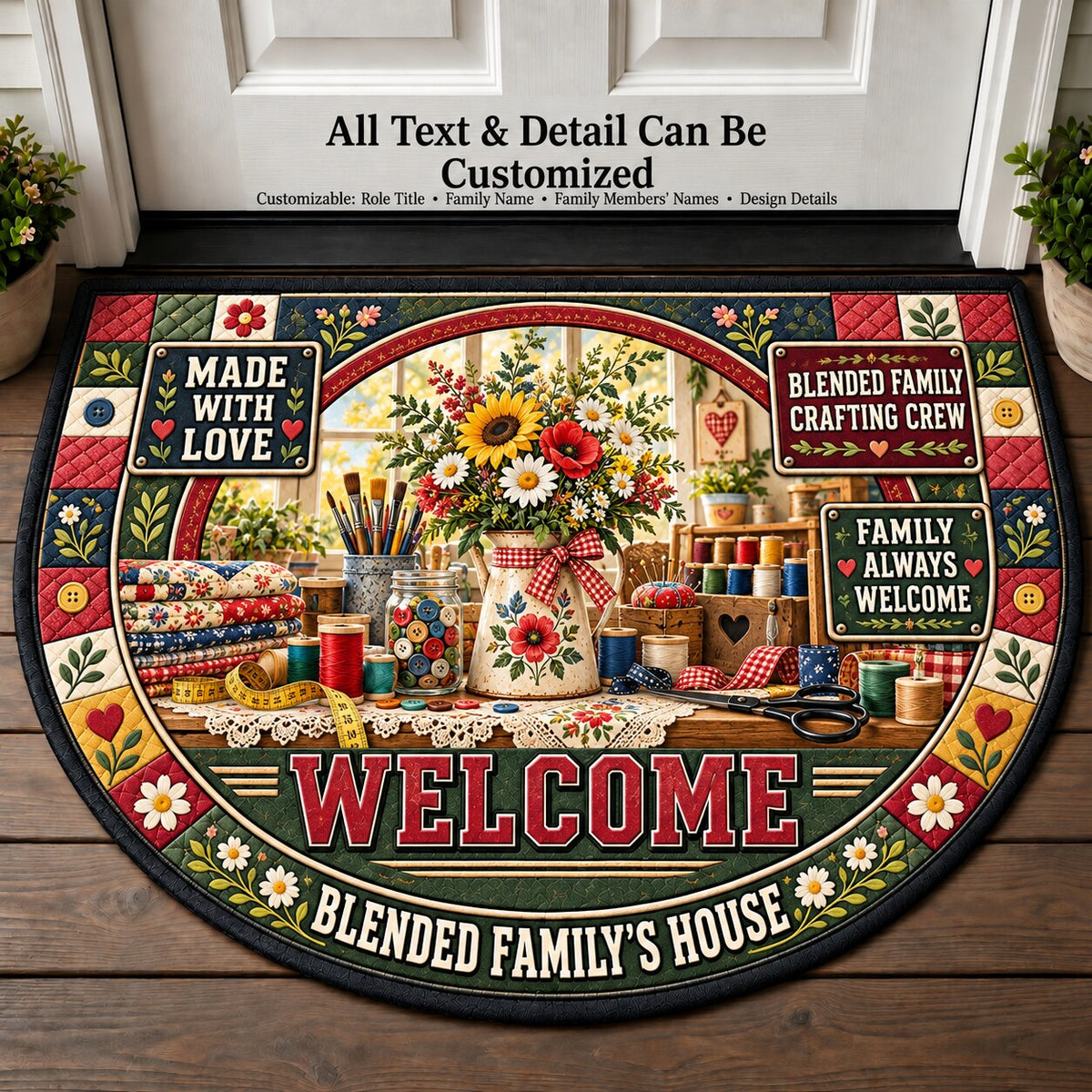 Blended Family's Crafting Crew Personalized Half Round Mat | 5To9Vibe