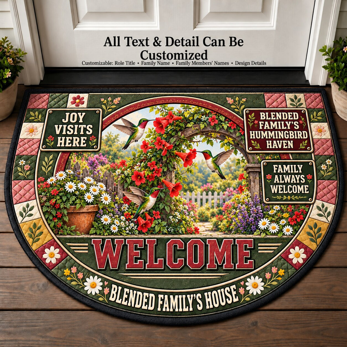 Blended Family's Hummingbird Haven Personalized Half Round Mat | 5To9Vibe