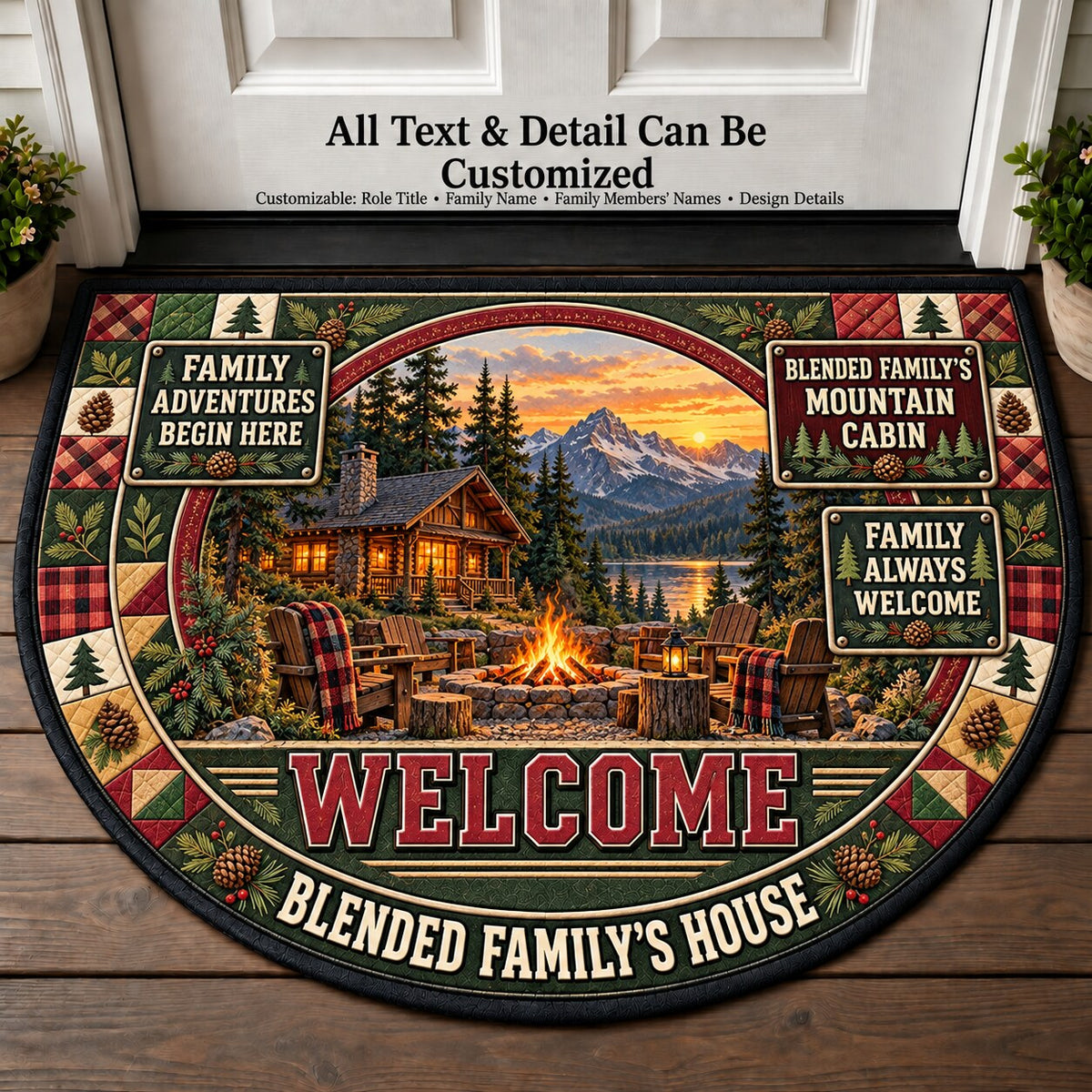 Blended Family's Mountain Cabin Personalized Half Round Mat | 5To9Vibe