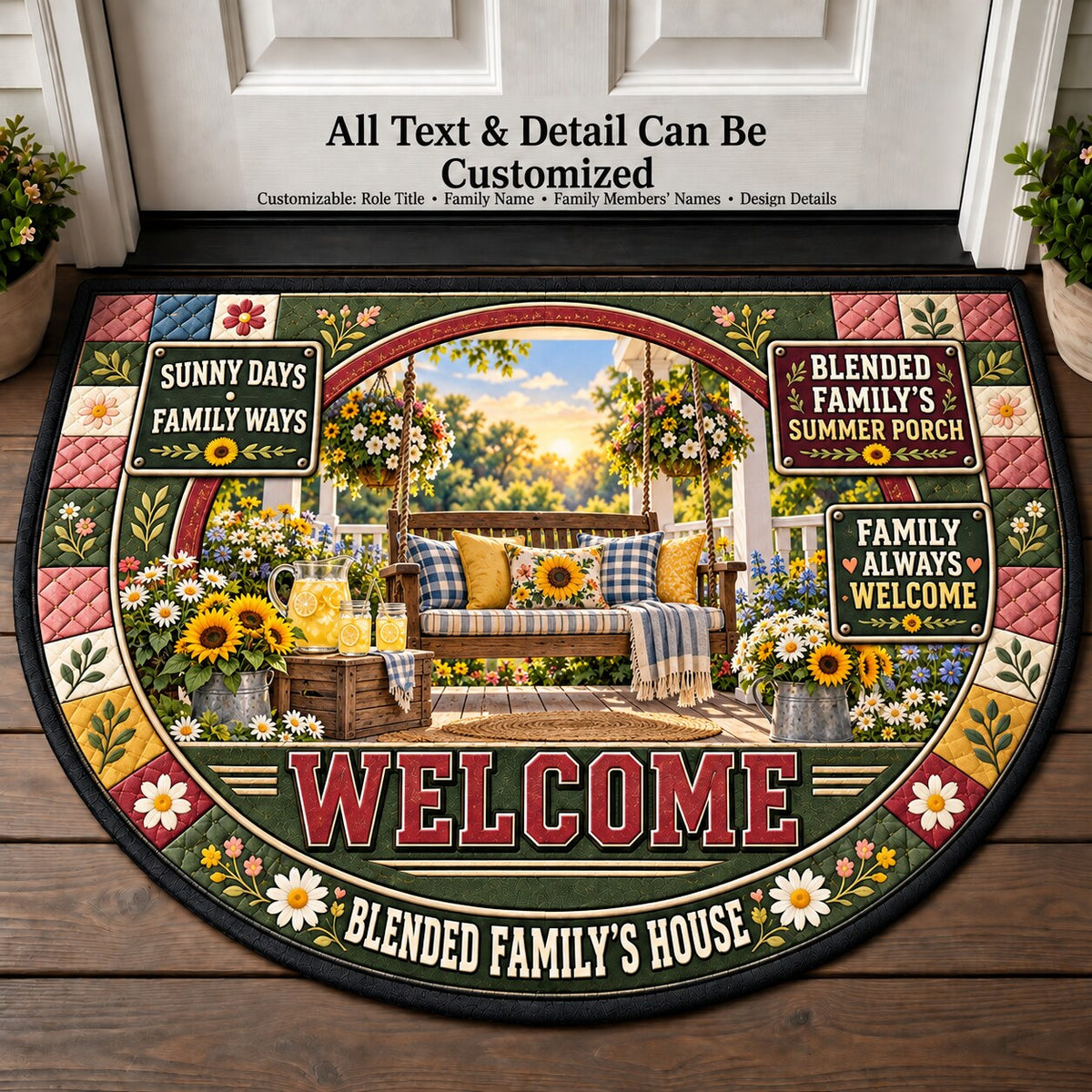 Blended Family's Summer Porch Personalized Half Round Mat | 5To9Vibe