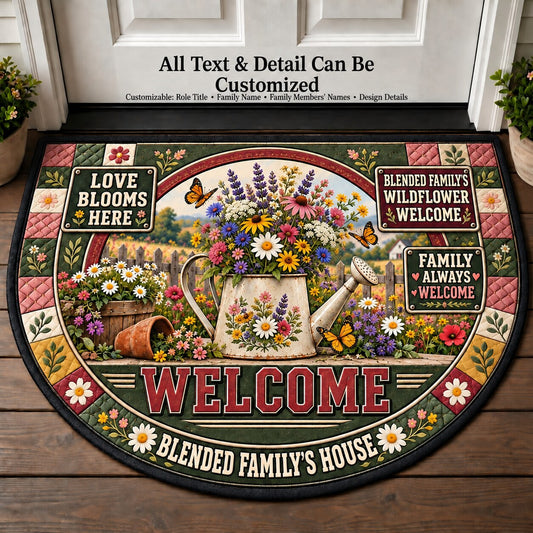 Blended Family's Wildflower Welcome Personalized Half Round Mat | 5To9Vibe
