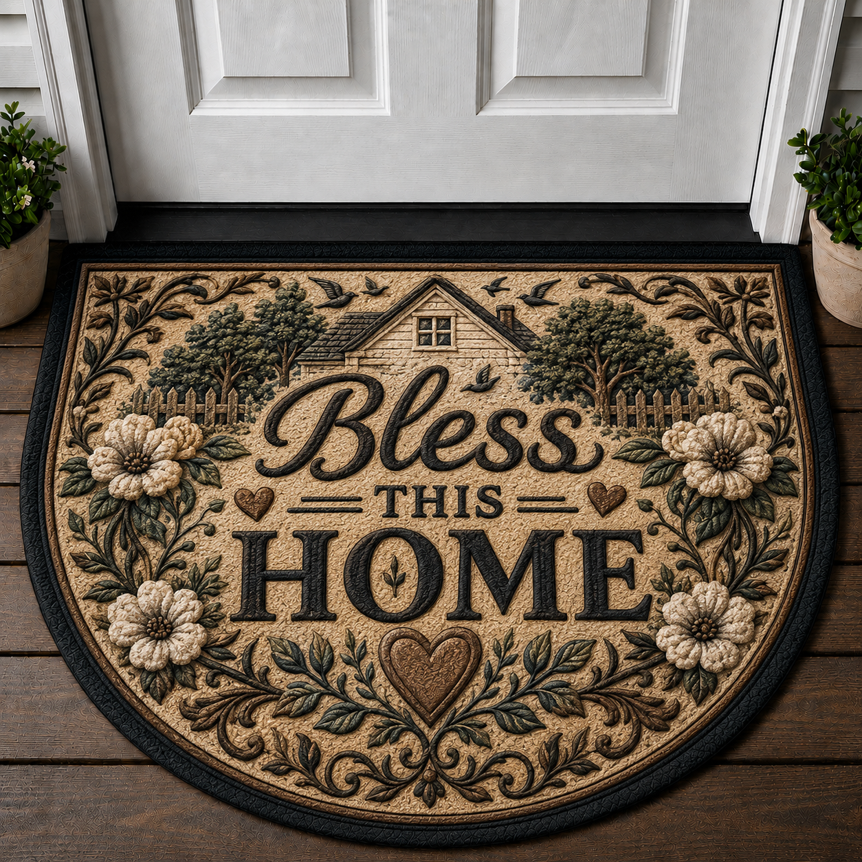 Bless This Home Doormat - Rustic Floral & House Welcome Mat - 5to9vibe