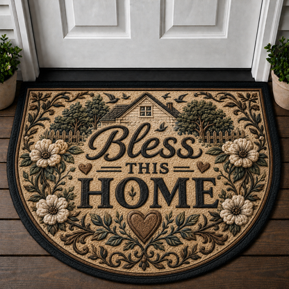 Bless This Home Doormat - Rustic Floral & House Welcome Mat - 5to9vibe