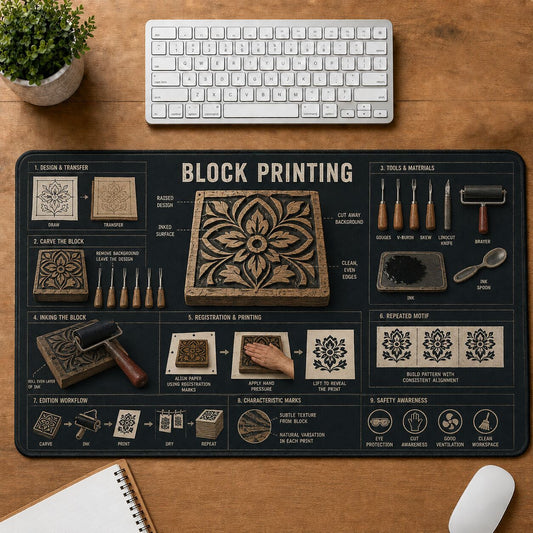Block Printing Creative Reference Guide Desk Mat | 5To9Vibe