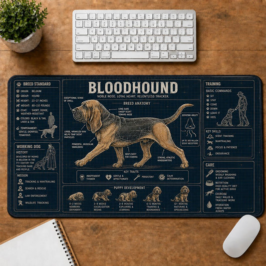 Bloodhound Dog Breed Visual Guide Desk Mat | 5To9Vibe
