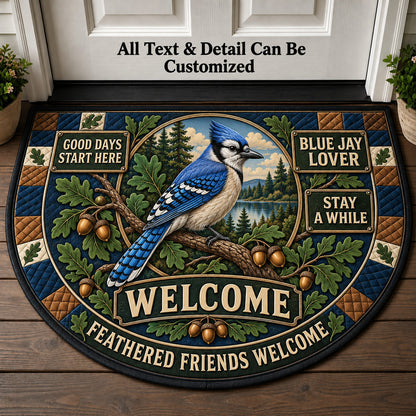 Blue Jay Lover Personalized Half Round Mat | 5To9Vibe