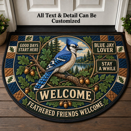 Blue Jay Lover Personalized Half Round Mat | 5To9Vibe