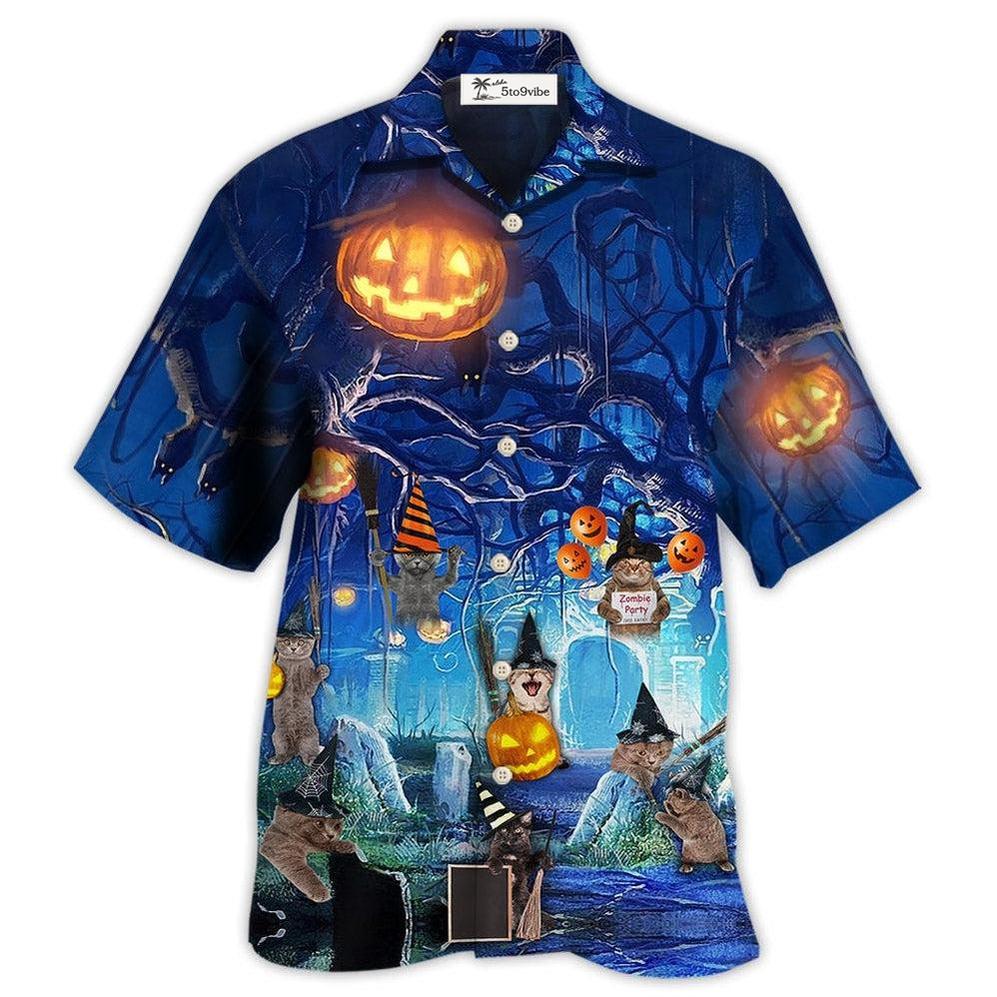 Hawaiian Shirt / Adults / S Halloween Night Cat Blue - Hawaiian Shirt 