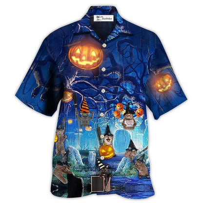 Hawaiian Shirt / Adults / S Halloween Night Cat Blue - Hawaiian Shirt 