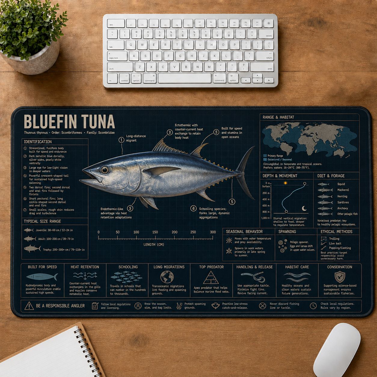 Bluefin Tuna Fishing Field Guide Desk Mat | 5To9Vibe