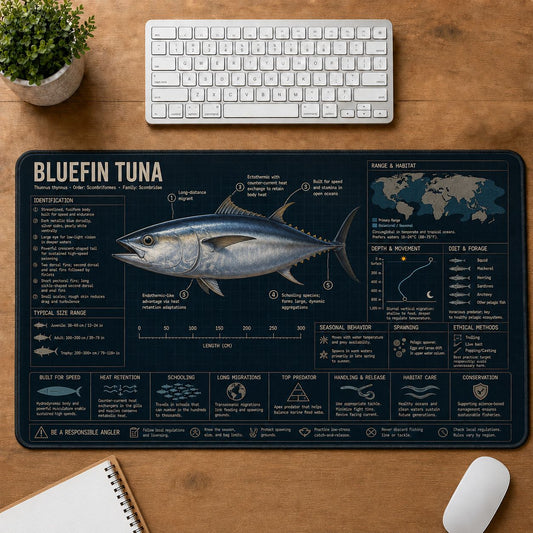 Bluefin Tuna Fishing Field Guide Desk Mat | 5To9Vibe