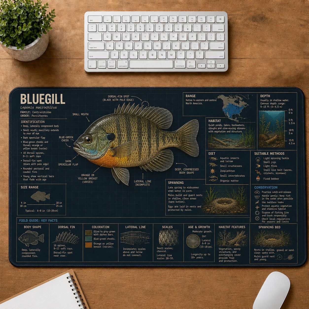 Bluegill Fishing Field Guide Desk Mat | 5To9Vibe