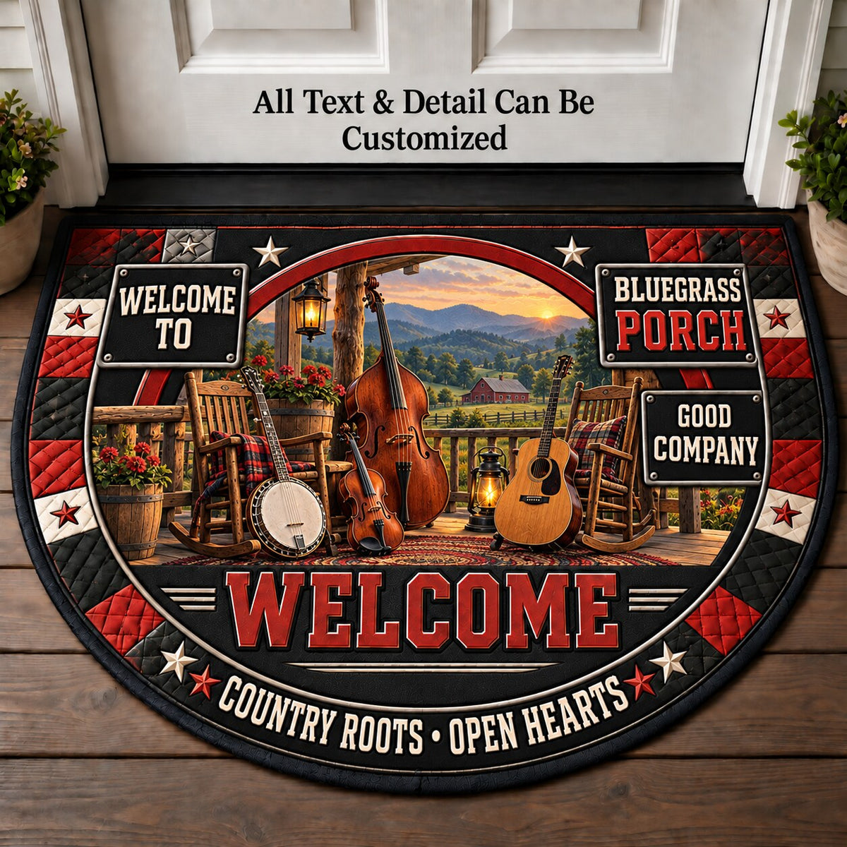 Bluegrass Porch Personalized Half Round Mat | 5To9Vibe