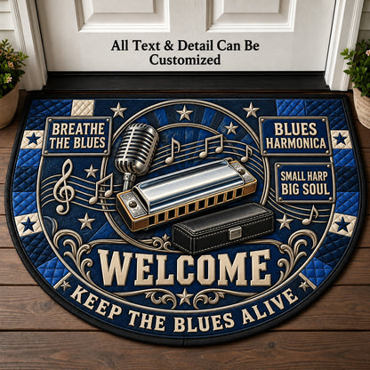 Blues Harmonica Personalized Half Round Mat | 5To9Vibe