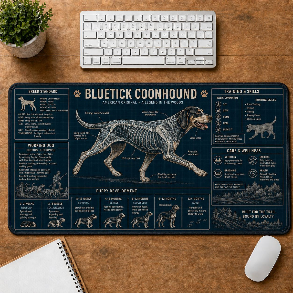 Bluetick Coonhound Dog Breed Visual Guide Desk Mat | 5To9Vibe