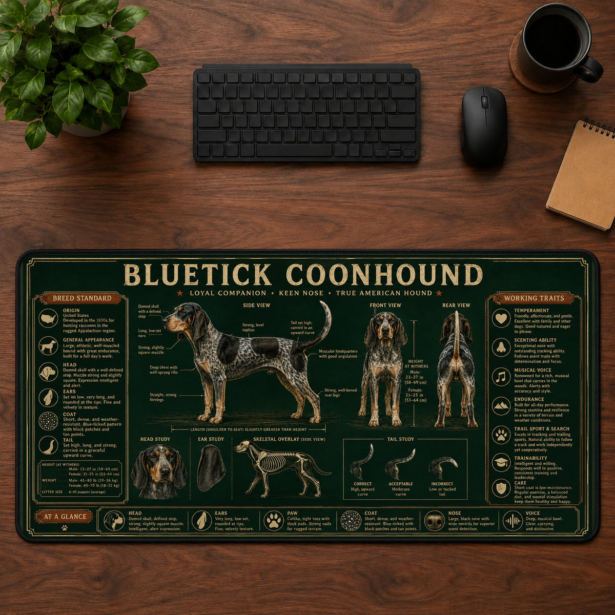 Bluetick Coonhound Desk Mat Mouse Pad | 5To9Vibe