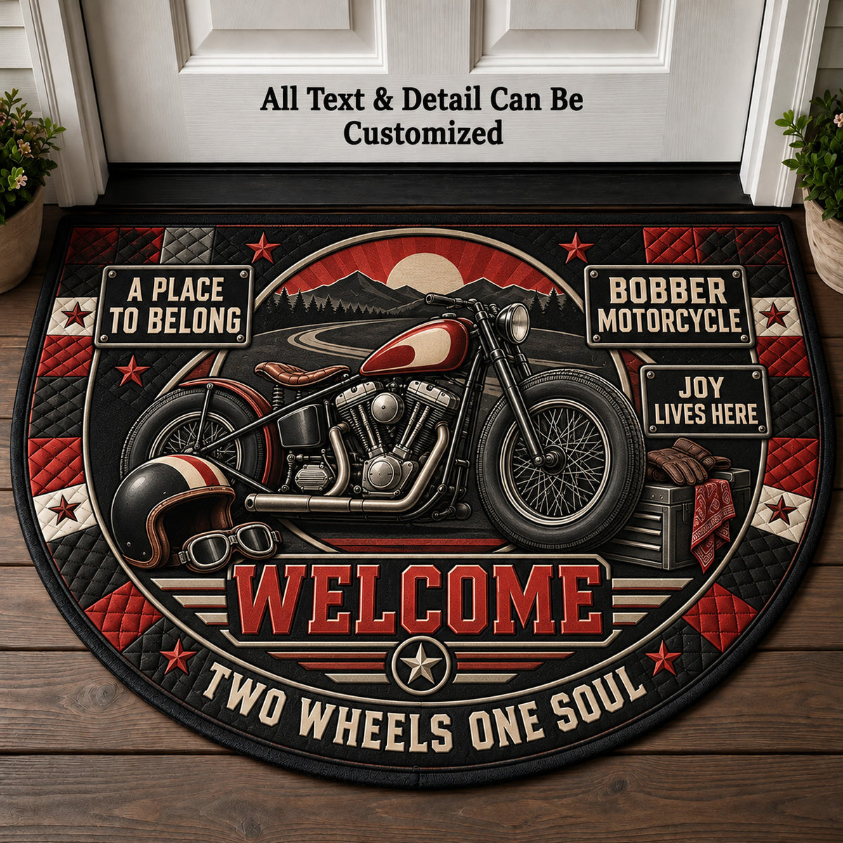 Bobber Motorcycle Personalized Half Round Mat | 5To9Vibe