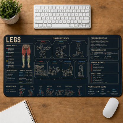 Bodybuilding Legs Fitness Training Guide Desk Mat | 5To9Vibe