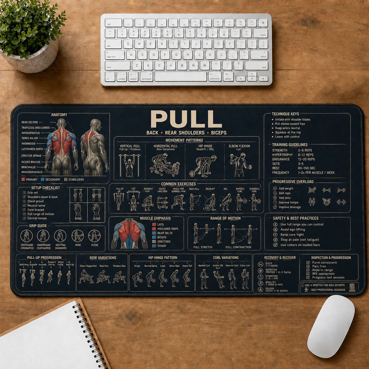 Bodybuilding Pull Fitness Training Guide Desk Mat | 5To9Vibe