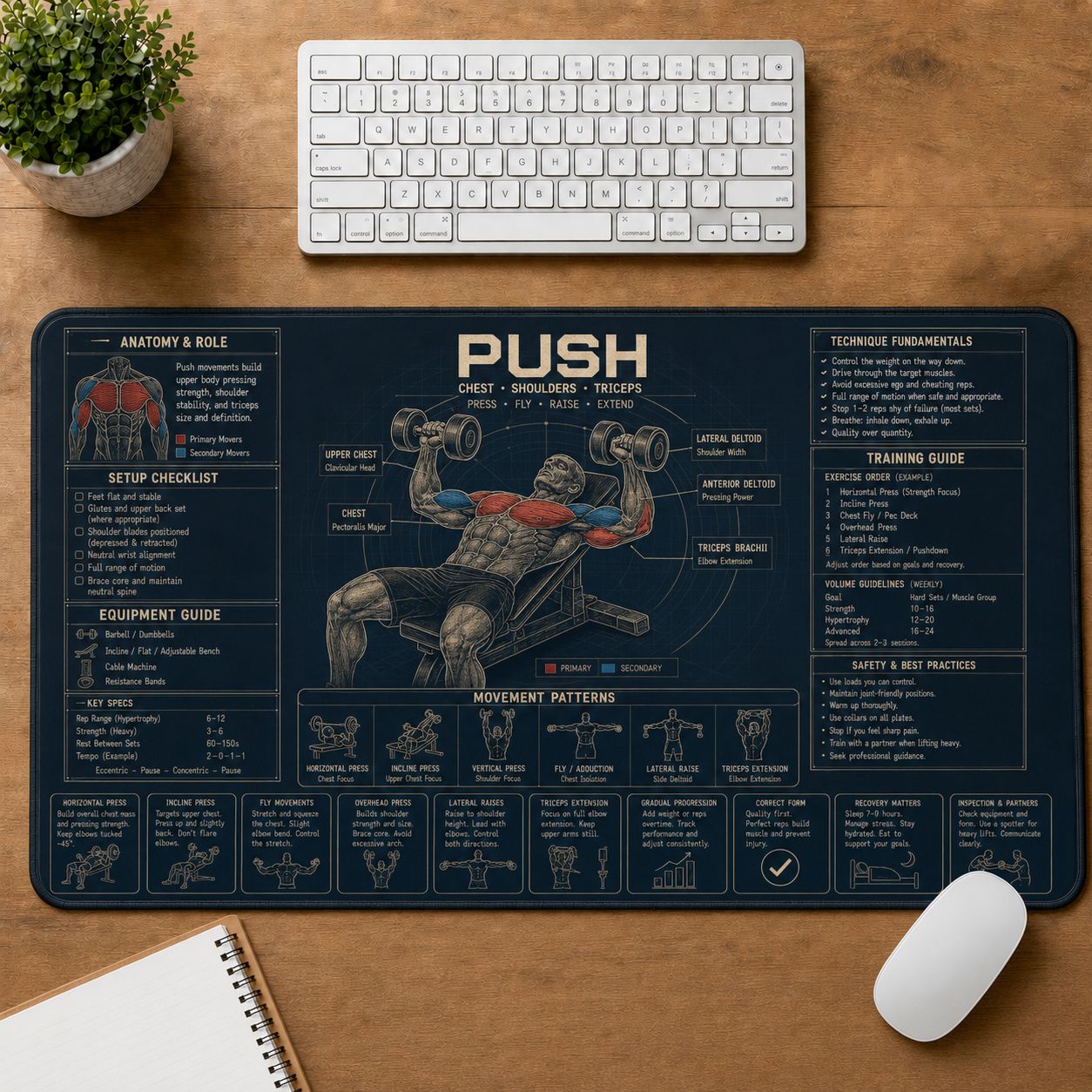 Bodybuilding Push Fitness Training Guide Desk Mat | 5To9Vibe