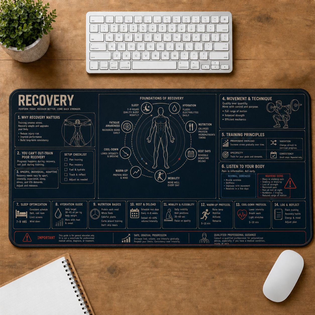Bodybuilding Recovery Fitness Training Guide Desk Mat | 5To9Vibe