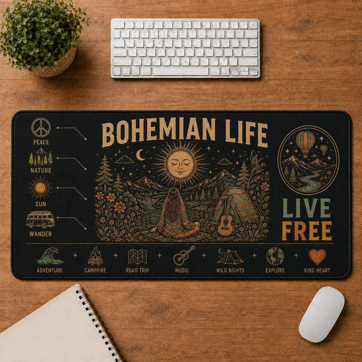 Free Spirit Hippie Desk Mat Mouse Pad | 5To9Vibe - Bohemian Life style