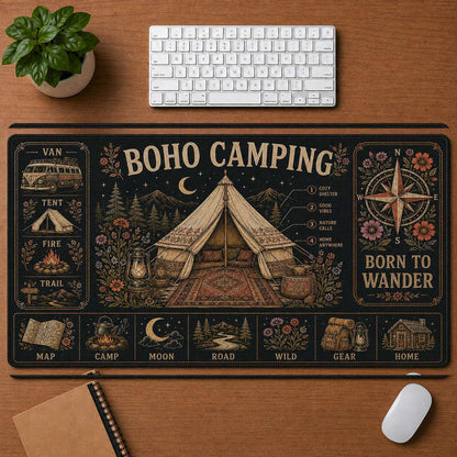 Mountain Camping Hippie Desk Mat Mouse Pad | 5To9Vibe - Boho Camping style