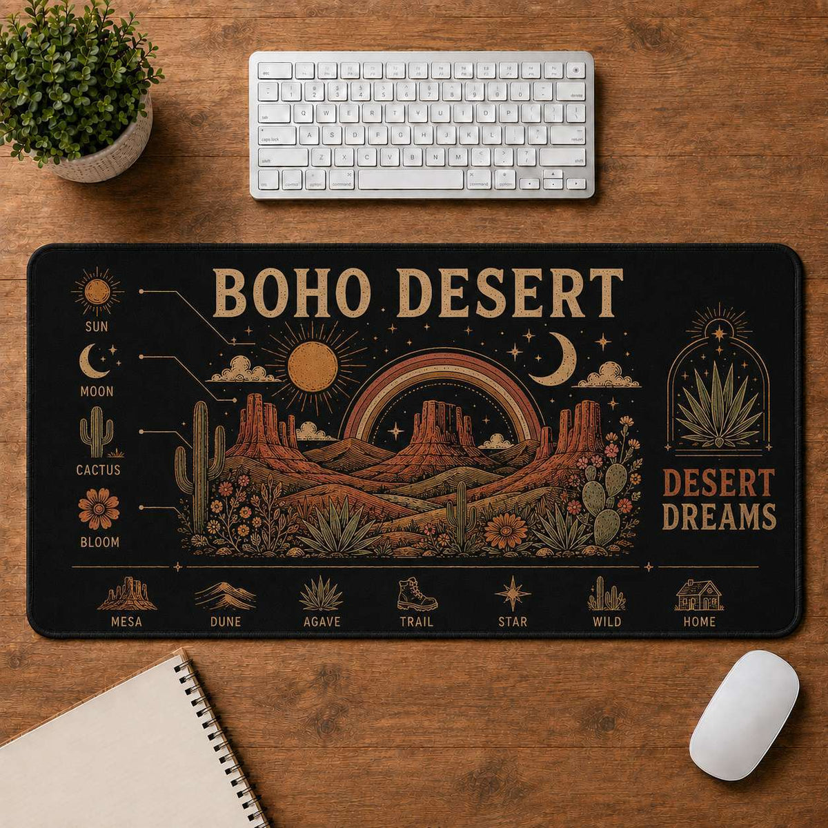 Boho Desert Hippie Desk Mat Mouse Pad | 5To9Vibe - Boho Desert style