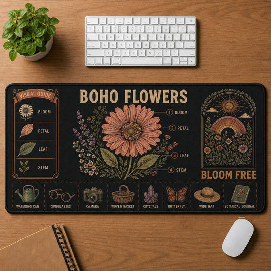 Boho Flowers Hippie Desk Mat Mouse Pad | 5To9Vibe - Boho Flowers style