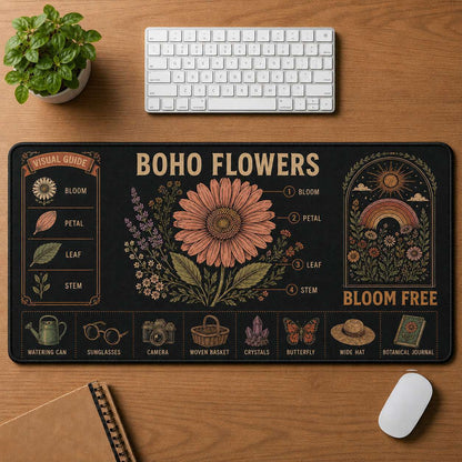 Botanical Garden Hippie Desk Mat Mouse Pad | 5To9Vibe - Boho Flowers style