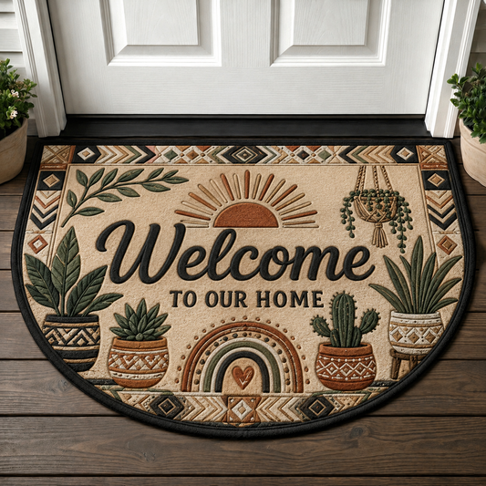Welcome To Our Boho Home Doormat - Pampas Grass & Macrame Bohemian Mat - 5to9vibe