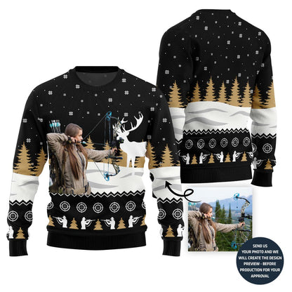 Bold Custom Picture Ugly Xmas Sweater For Hunting Women