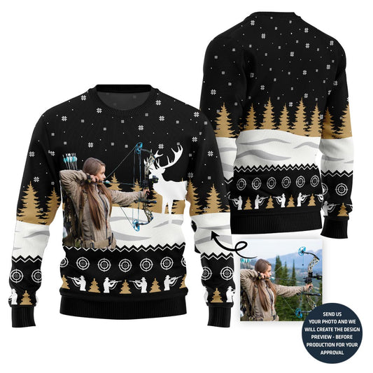Bold Custom Picture Ugly Xmas Sweater For Hunting Women